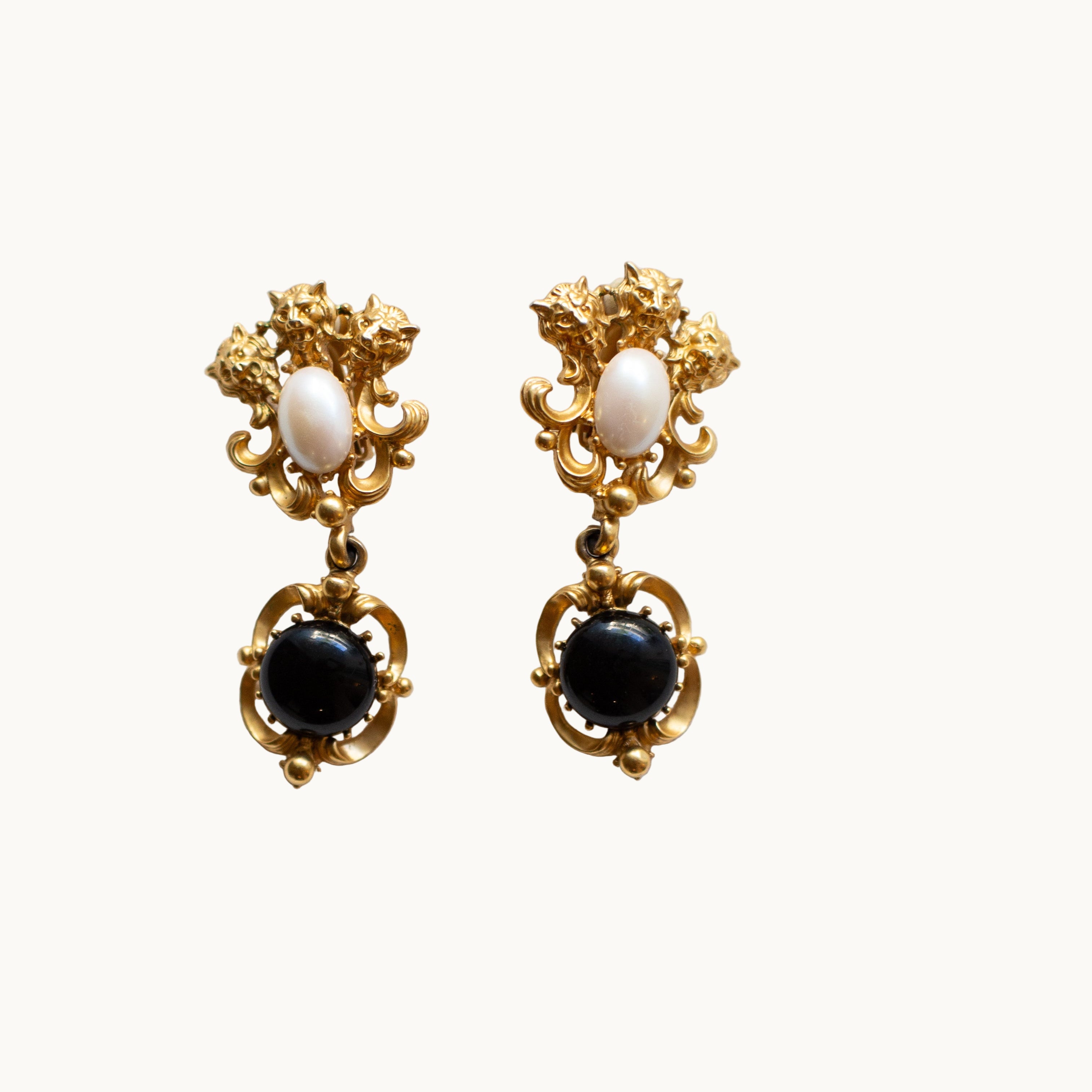 The Queen's Lions Gold-Plated Earrings-Vintage