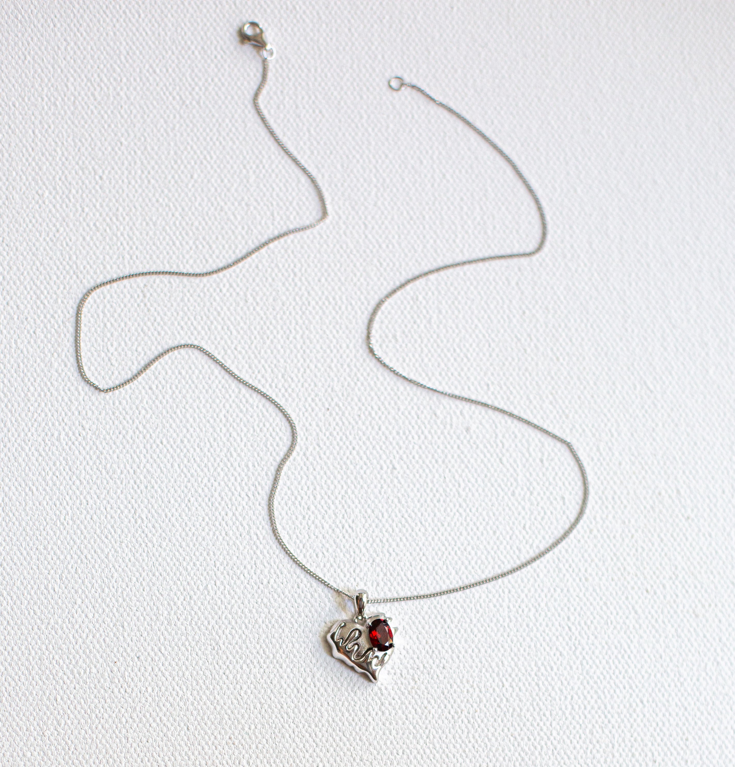 Permanently Damaged Heart-Sterling Silver Genuine-Gemstone Necklace