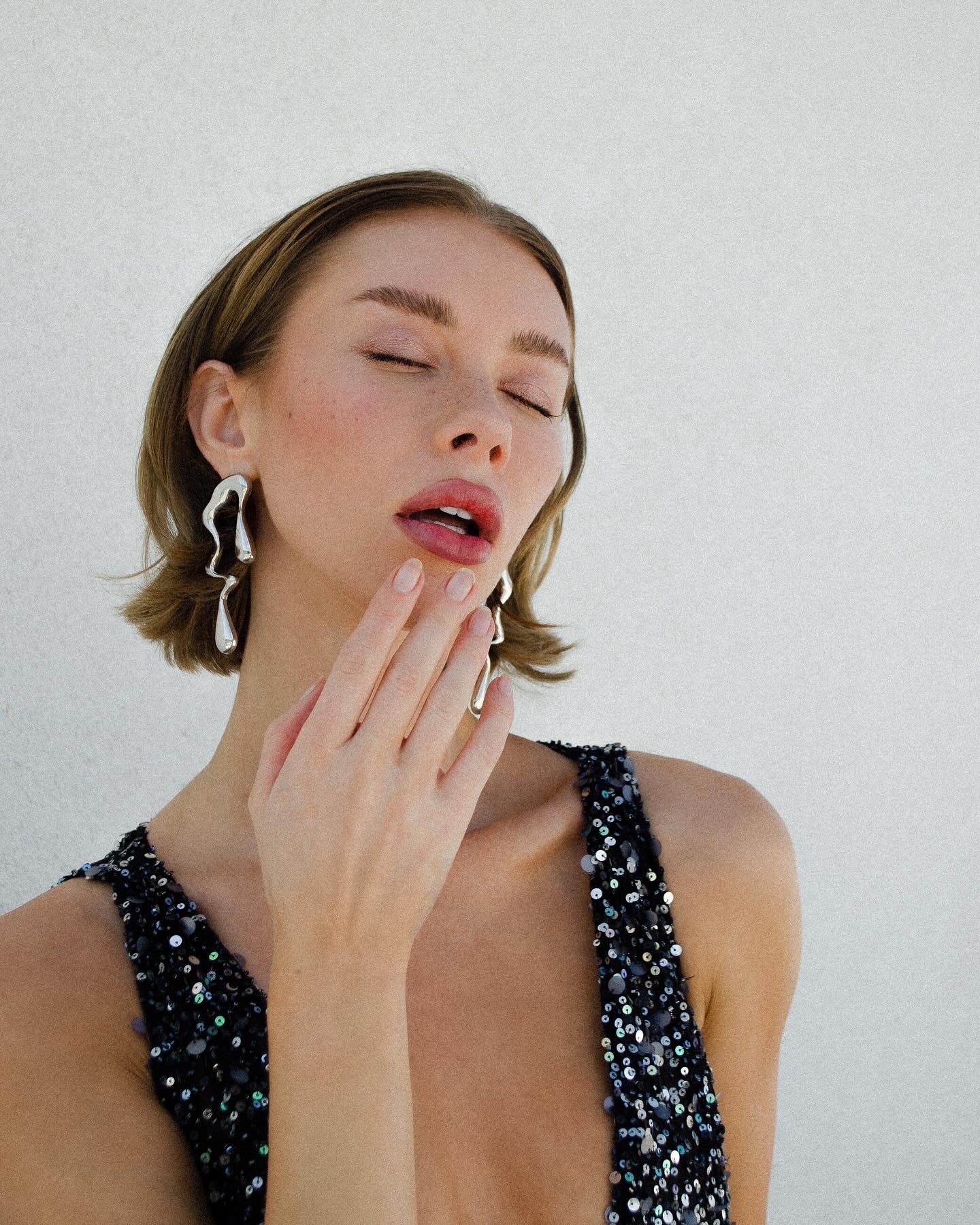 Chrome Liquid Metal Solar Spill Earrings