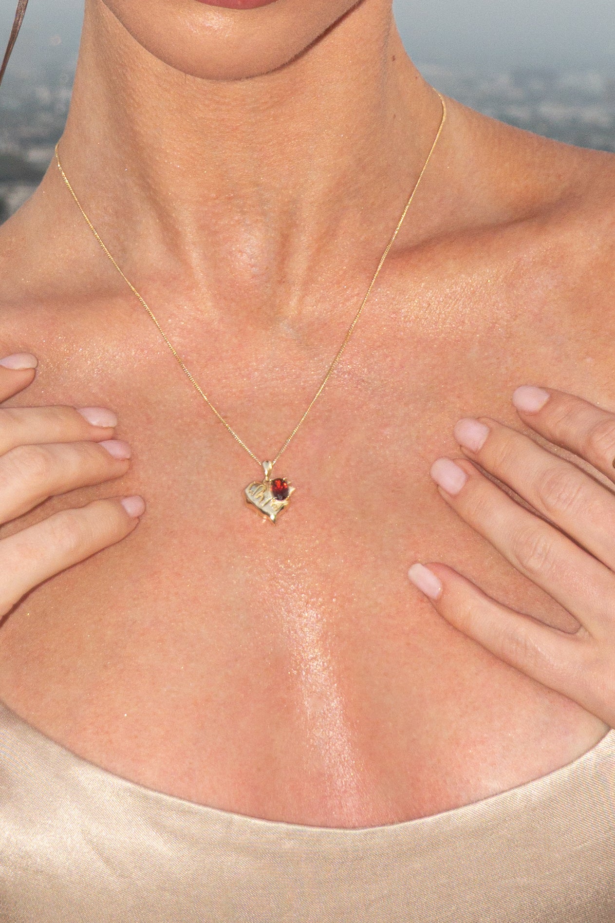 Burnt Heart-14k Gold Genuine-Gemstone Necklace